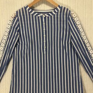 Talbots Striped Blouse Lace Sleeve Button‎ Down Shirt Top XS